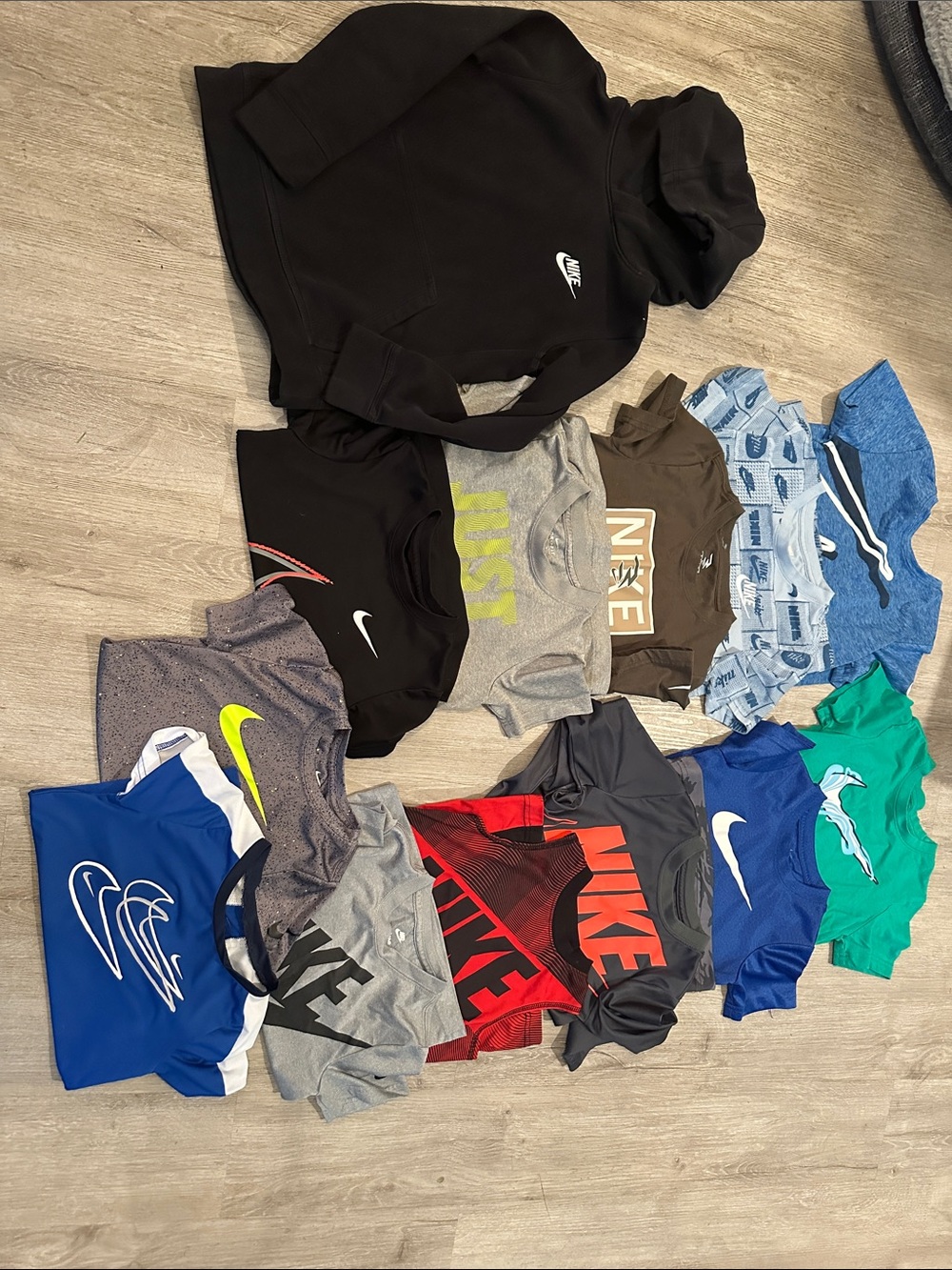 Nike Kids Black Hoodie with Assorted Colorful Short-Sleeve Tees